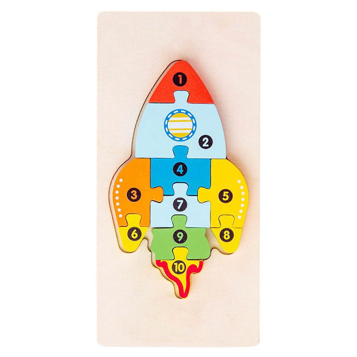 Puzzle din Lemn 3D Montessori, Flippy, Jucarie Educativa pentru Copii, 0-3 Ani, Vopsea Ecologica, Dezvolta Motricitatea Fina, Coordonarea, Logica, 11 Piese, Model Racheta, Multicolor - vivimall.ro