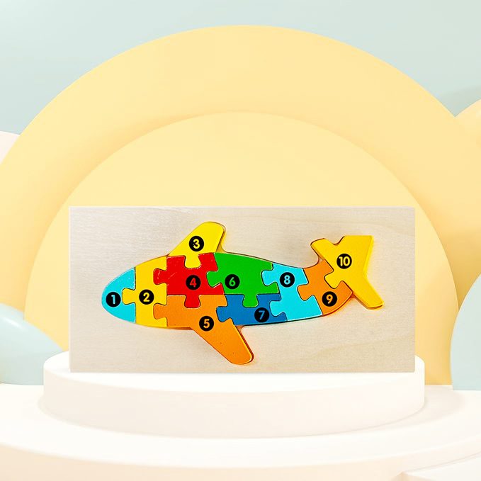 Puzzle din Lemn 3D Montessori, Flippy, Jucarie Educativa pentru Copii, 0-3 Ani, Vopsea Ecologica, Dezvolta Motricitatea Fina, Coordonarea, Logica, 11 Piese, Model Avion, Multicolor - vivimall.ro