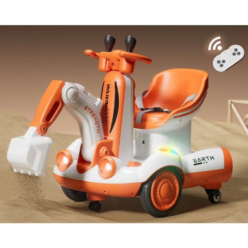 Excavator Electric, Vivimall, pe 4 Roti Antiderapante, cu Telecomanda, Brat Controlat Electric, cu Telecomanda, +2 Ani, Portocaliu - vivimall.ro