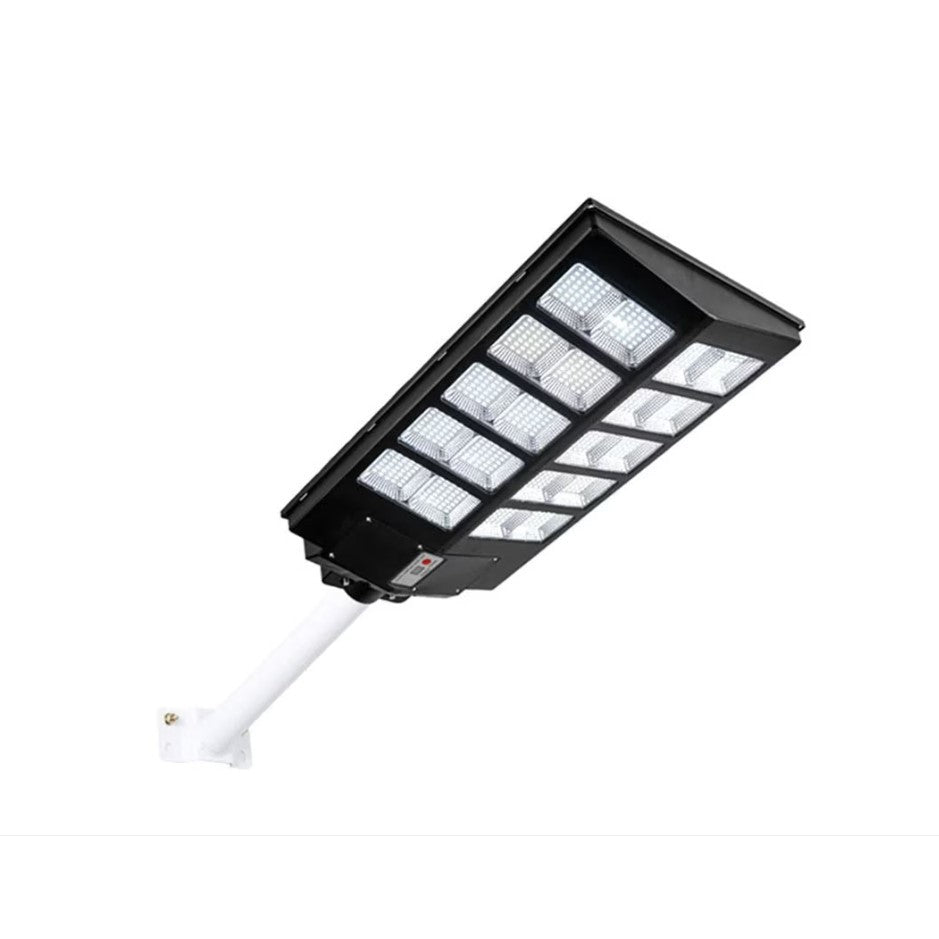 Lampa solara stradala Vivimall, cu telecomanda, senzor de miscare si lumina, suport prindere, 800 LED-uri, IP65, ABS, 25AH, 500W, temperatura culoare 6500K, 67.6x34.8x7.2 cm, autonomie 10-12 ore, negru - vivimall.ro
