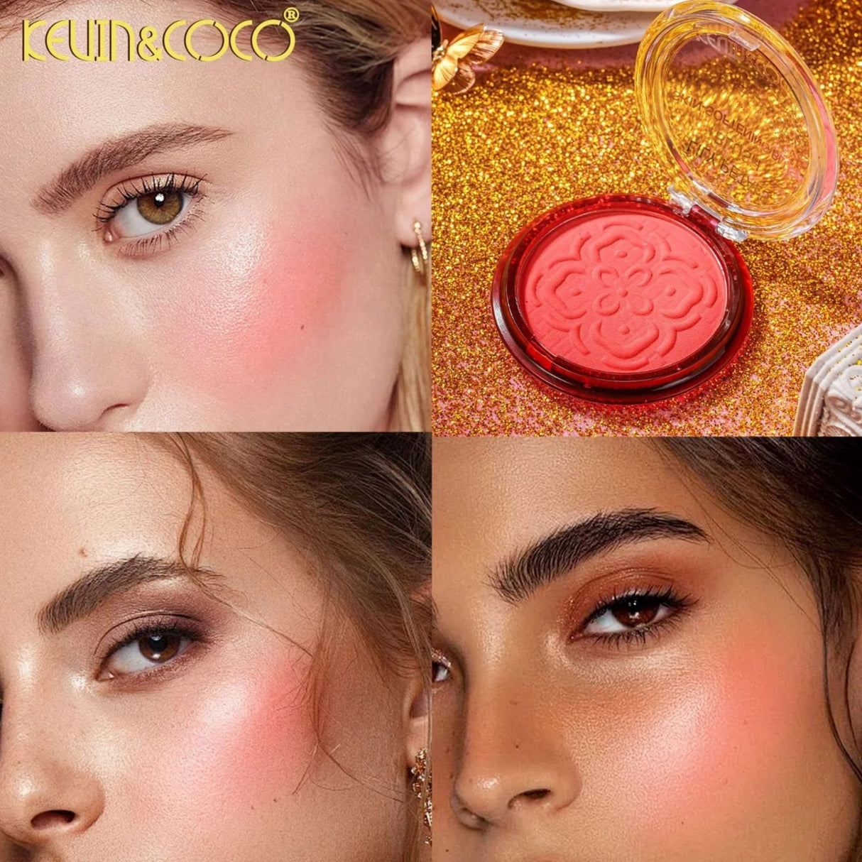 Fard de Obraz, Kevin&Coco, Blush Compact, Textura Fina, Pentru Toate Tipurile de Ten , 9.3 g, 7.5 x 7.5 x 2.1 cm, Model Eternity, Roz/Coral - vivimall.ro