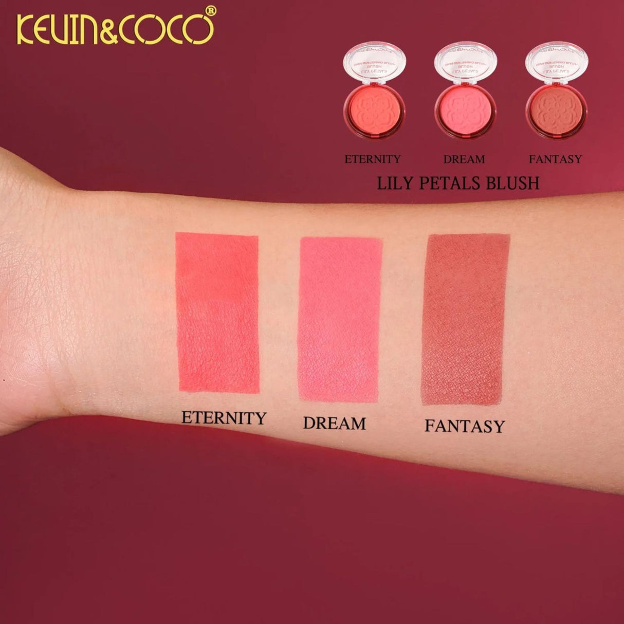 Fard de Obraz, Kevin&Coco, Blush Compact, Textura Fina, Pentru Toate Tipurile de Ten , 9.3 g, 7.5 x 7.5 x 2.1 cm, Model Fantasy, Roz/Apricot - vivimall.ro
