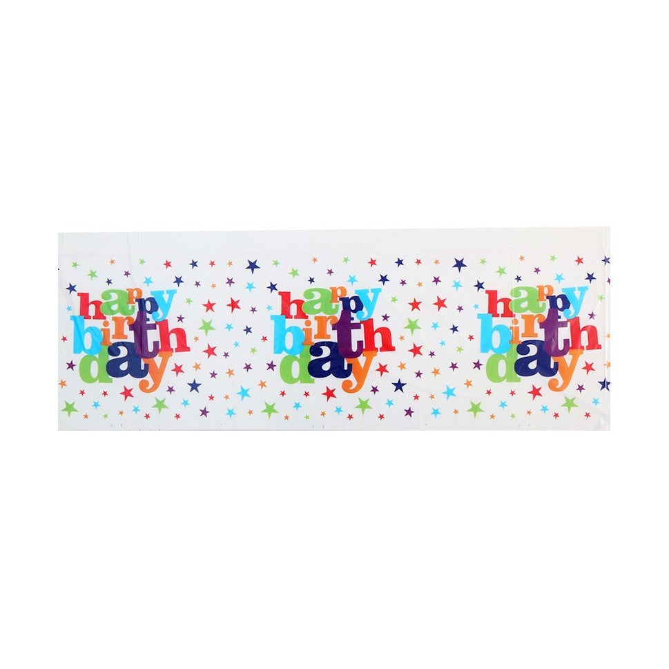 Față de masă dreptunghiulară Happy Birthday 180x108 cm din plastic PE impermeabil, multicolor, vedere frontală