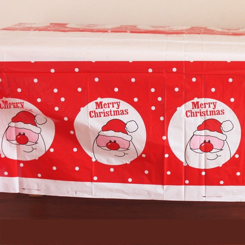 Fata de masa dreptunghiulara Vivimall, PVC, 2.5 mm grosime, imprimeu Mos Craciun model 2, potrivit pentru Craciun, utilizare multipla, 180 x 108 cm, alb - vivimall.ro