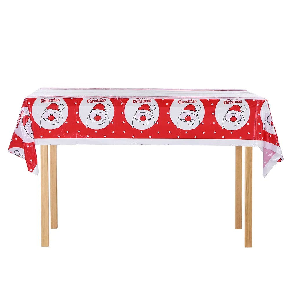 Fata de masa dreptunghiulara Vivimall, PVC, 2.5 mm grosime, imprimeu Mos Craciun model 2, potrivit pentru Craciun, utilizare multipla, 180 x 108 cm, alb - vivimall.ro