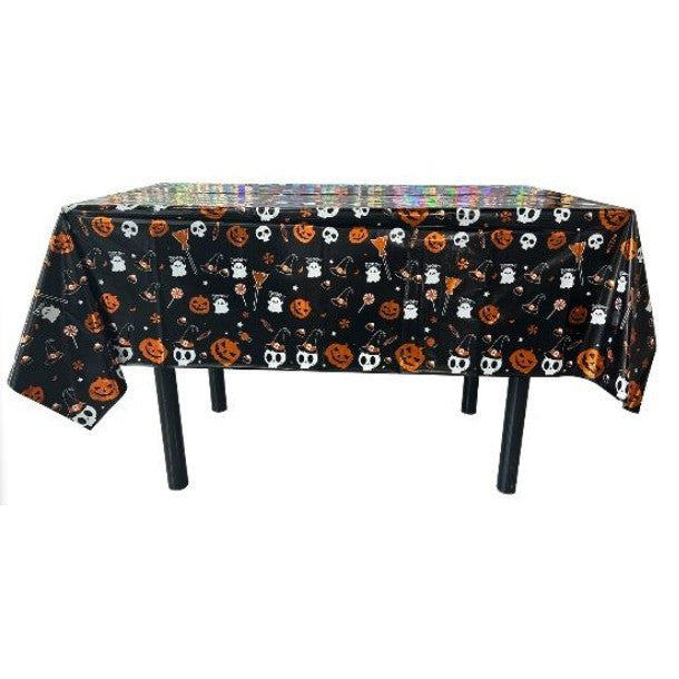 Fata de Masa, Vivimall, din Folie, Imprimeu Halloween - Boo, 137 x 183 cm, Negru - vivimall.ro