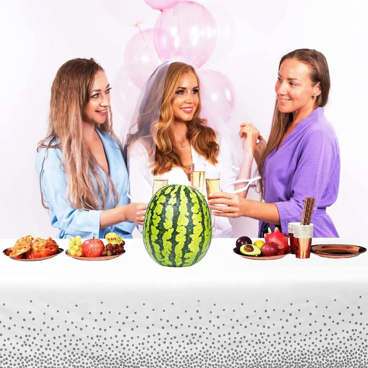 Fata de Masa, Vivimall, din PEVA, Imprimeu Buline, 137 x 274 cm, Impermeabila, Fara Pete, Curatare Rapida, Gri - vivimall.ro