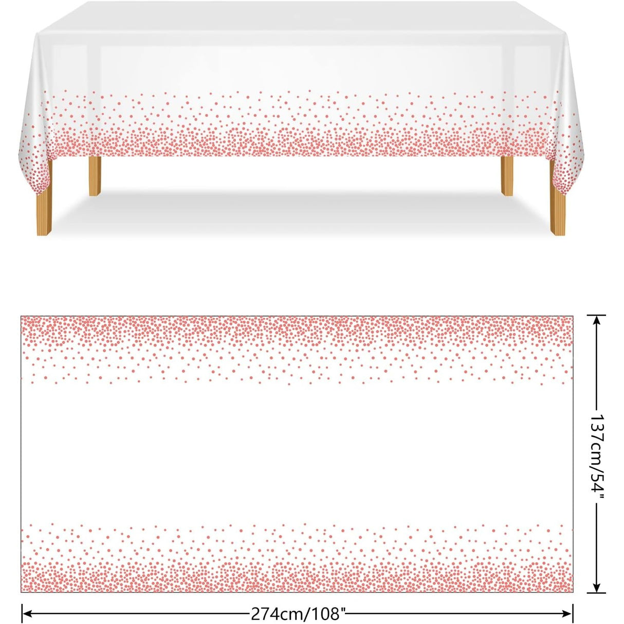 Fata de Masa, Vivimall, din PEVA, Imprimeu Buline, 137 x 274 cm, Impermeabila, Fara Pete, Curatare Rapida, Roz Gold - vivimall.ro