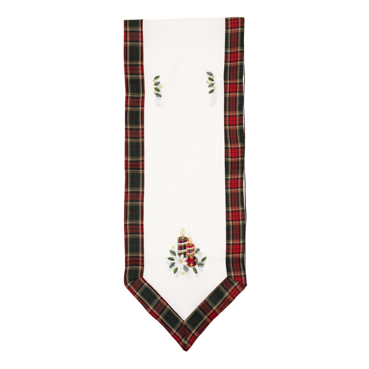 Fata de Masa Vivimall, Material In Brodat, cu Motive de Craciun Lumanari, 180 x 40 cm, Alb - vivimall.ro