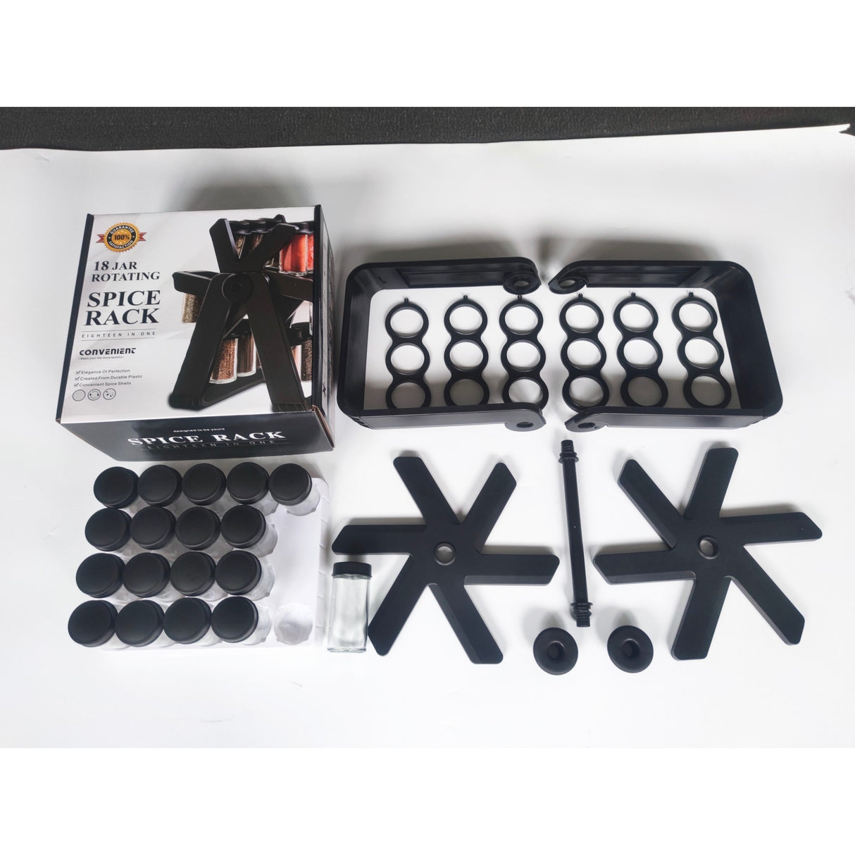 Suport Pentru Condimente Rotativ, Multifunctional, Pivotant 360A°, Portabil, Usor De Montat, 34X23 Cm, Abs/Sticla, Negru - vivimall.ro