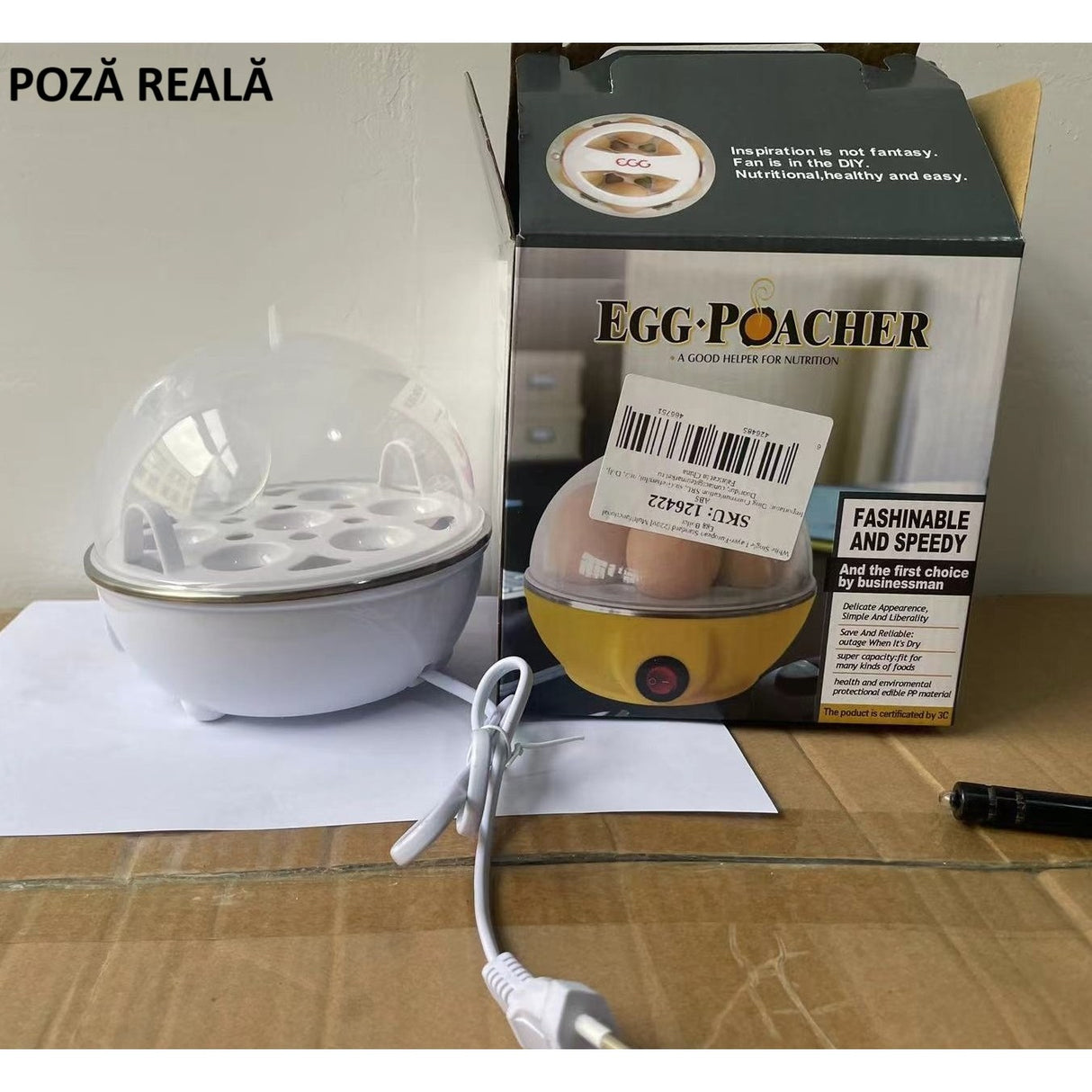 Fierbator de Oua Electric, Flipppy, Capacitate 7 oua, Aparat de fiert oua, 220V, Oprire Automata, 3 Moduri de Fiert Oua, 15 x 15 x 15 cm, Culoare Alb - vivimall.ro