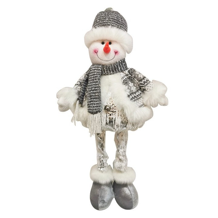 Figurina Decorativa, Pentru Craciun, Vivimall, Om de Zapada, Picioare Telescopice, Inaltime Reglabila 33- 70 cm, Pantaloni Luciosi, Alb/Argintiu - vivimall.ro