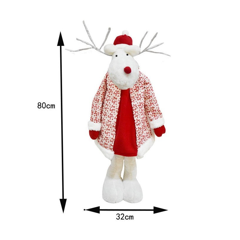 Figurina Decorativa, Pentru Craciun, Vivimall, Ren, Picioare Telescopice, Inaltime Reglabila 42 - 80 cm, cu Haina, Alb/Rosu - vivimall.ro