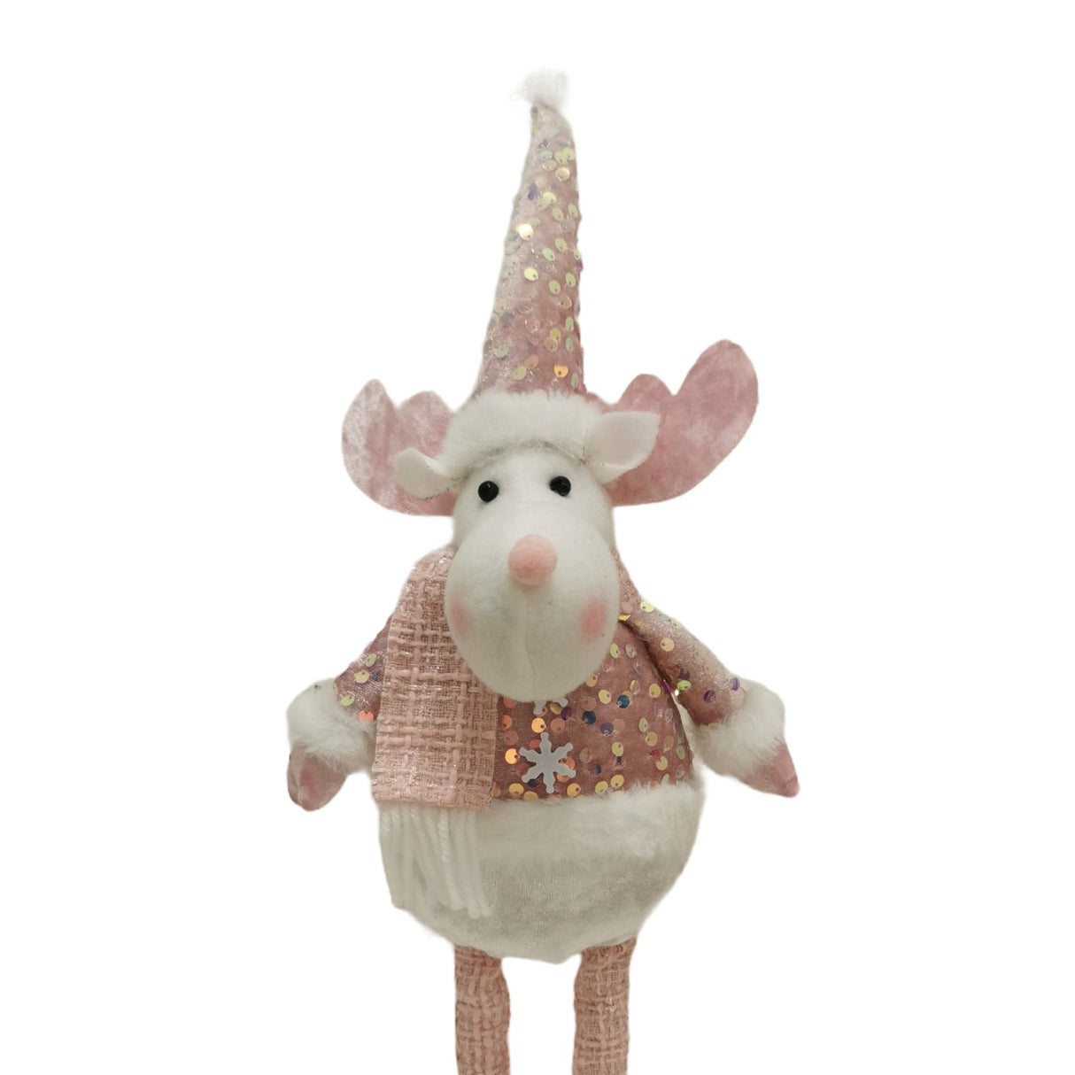 Figurina Decorativa, Pentru Craciun, Vivimall, Ren, Picioare Telescopice, Inaltime Reglabila 44-54cm, Bluza cu Paiete, Roz - vivimall.ro