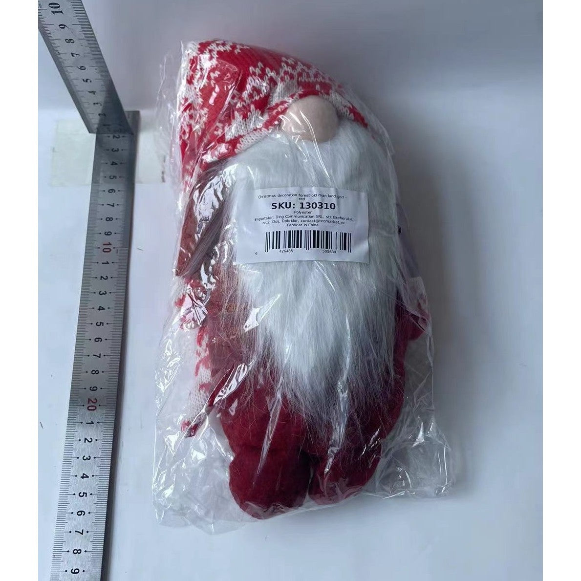 Figurina Decorativa, Pentru Craciun, Vivimall, Spiridus, Omul Padurii cu Barba Lunga, Inaltime 47 cm, Rosu - vivimall.ro