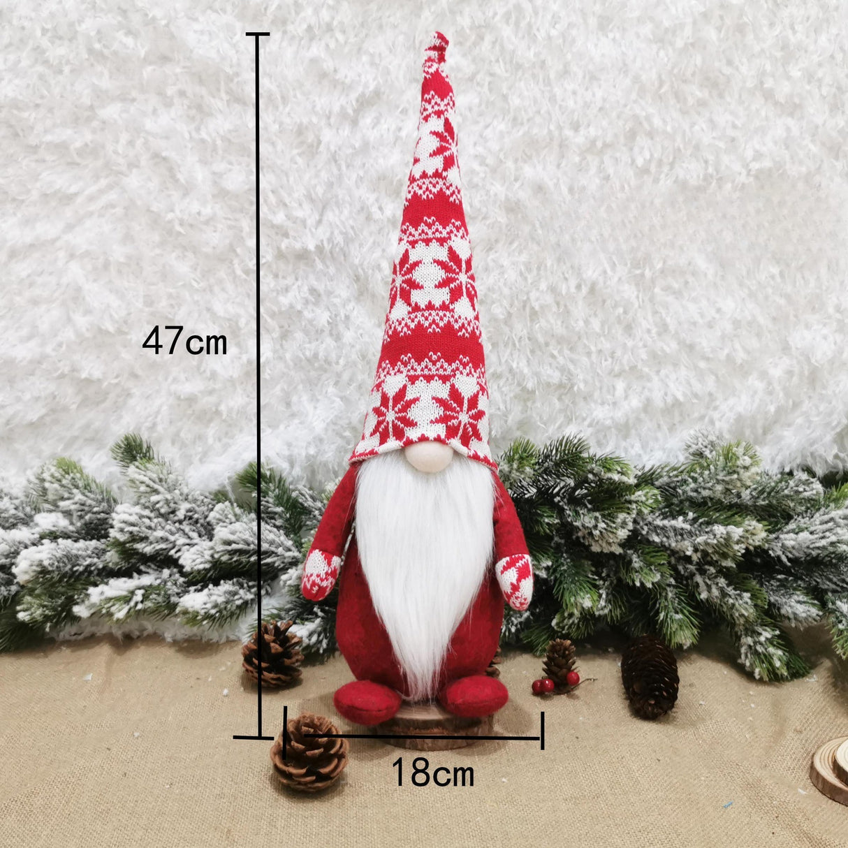 Figurina Decorativa, Pentru Craciun, Vivimall, Spiridus, Omul Padurii cu Barba Lunga, Inaltime 47 cm, Rosu - vivimall.ro