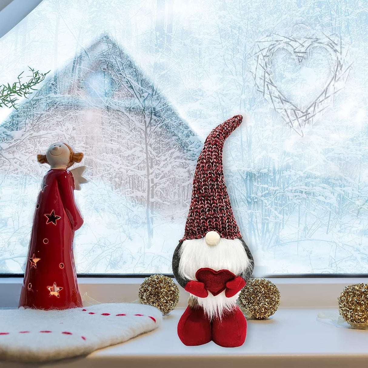 Figurina Decorativa, Pentru Craciun, Vivimall, Spiridus, Omul Padurii Indragostit, Picioare Telescopice, Inaltime reglabila 42 - 52 cm, Rosu - vivimall.ro