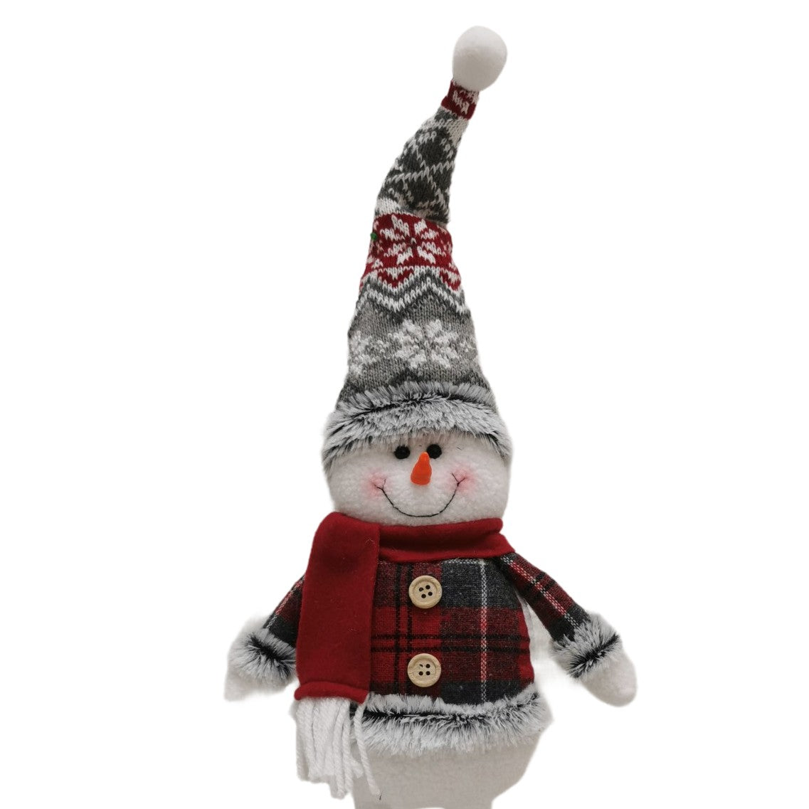 Figurina Decorativa, Pentru Craciun, Vivimall, Om de Zapada, Picioare Telescopice, Inaltime Reglabila 44-54cm, Caciula cu Fugi, Rosu/Gri - vivimall.ro