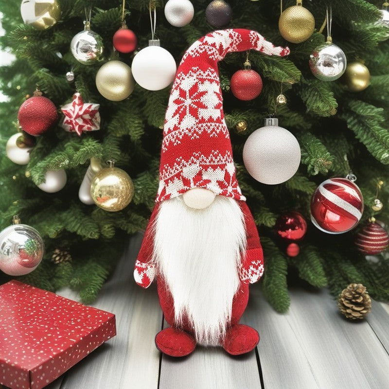 Figurina Decorativa, Pentru Craciun, Vivimall, Spiridus, Omul Padurii cu Barba Lunga, Inaltime 47 cm, Rosu - vivimall.ro