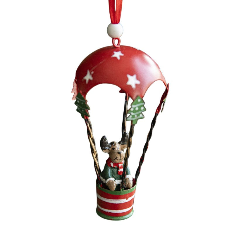 Figurina pentru Brad de Craciun, Flippy, Model Ren in Balon cu Aer Cald, Ornament pentru Brad, din Metal, 11 x 5.5 x 5.5 cm, Rosu inchis - vivimall.ro