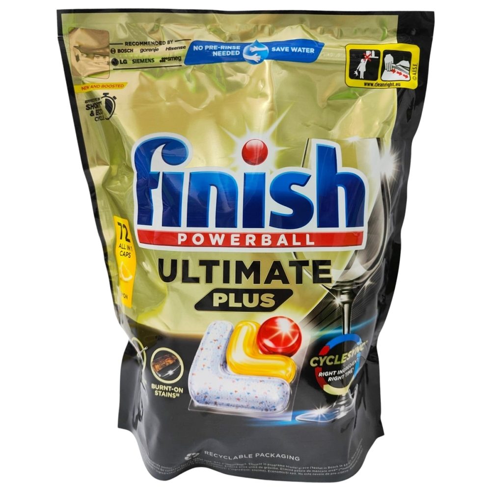 Capsule detergent mașină vase Finish Powerball Ultimate Plus Lemon, pachet 72 bucăți, vedere frontală
