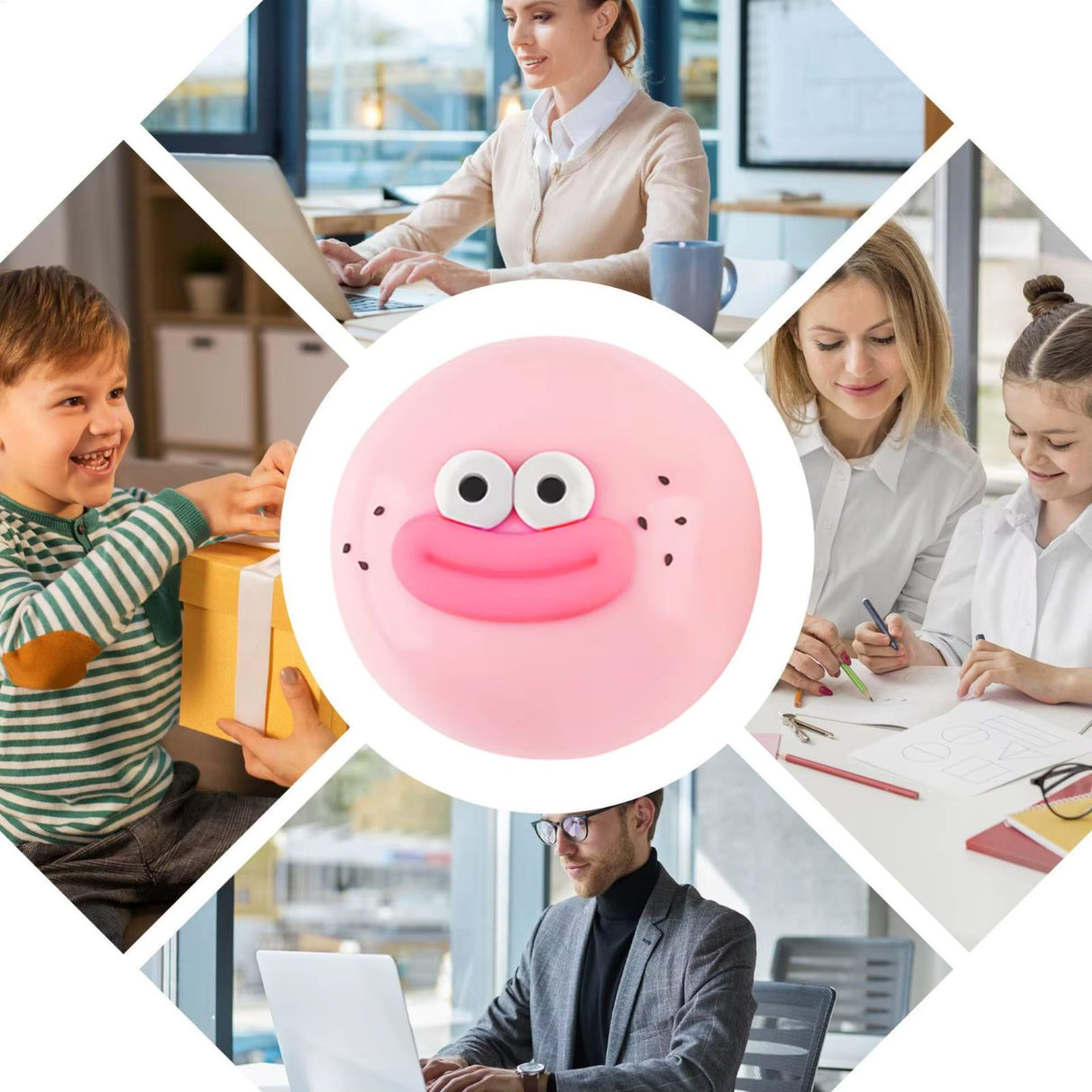 Jucarie Senzoriala Squishy, Flippy, Model Gogoasa cu Ochi Mari, 1 Bucata, Textura Ultra-Densa, Jucarie Antistres pentru Copii si Adulti, Efect Calmant cu Revenire Lenta, 9 cm, Alb/Roz - vivimall.ro