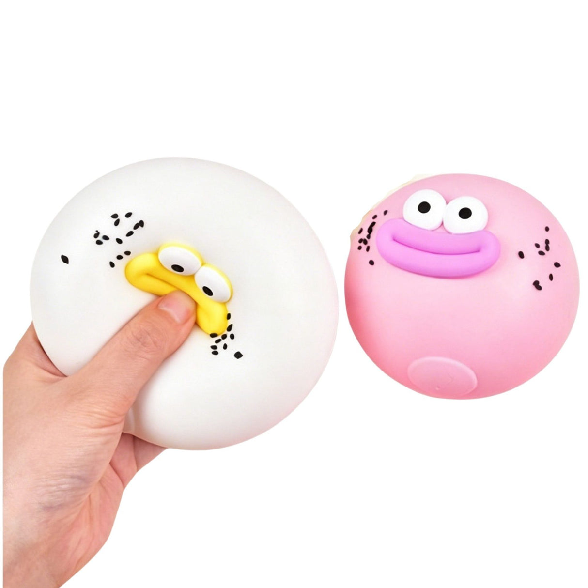 Jucarie Senzoriala Squishy, Flippy, Model Gogoasa cu Ochi Mari, 1 Bucata, Textura Ultra-Densa, Jucarie Antistres pentru Copii si Adulti, Efect Calmant cu Revenire Lenta, 9 cm, Alb/Roz - vivimall.ro