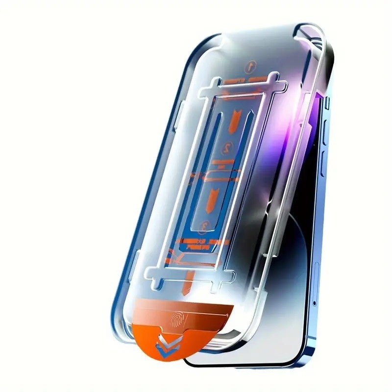 Folie de Protectie cu Instalare Rapida, Vivimall, pentru Apple iPhone 15 Pro, Privacy Tempered Glass Easy Tool, Full Cover, Protectie Difuzor, HD, Margini Negre, Transparent - vivimall.ro