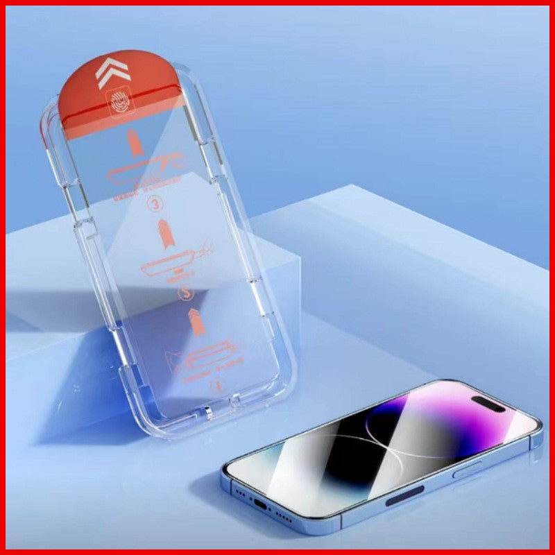 Folie de Protectie cu Instalare Rapida, Vivimall, pentru Apple iPhone 15, Tempered Glass Easy Tool, Full Cover, Protectie Difuzor, HD, Margini Negre, Transparent - vivimall.ro