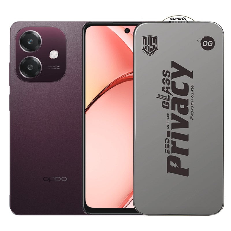 Folie de Protectie pentru Oppo A3, Flippy, Sticla Securizata ESD Antistatica, Super-X Privacy OG, Margini Negre, 0.30 mm, Transparent Inchis - vivimall.ro