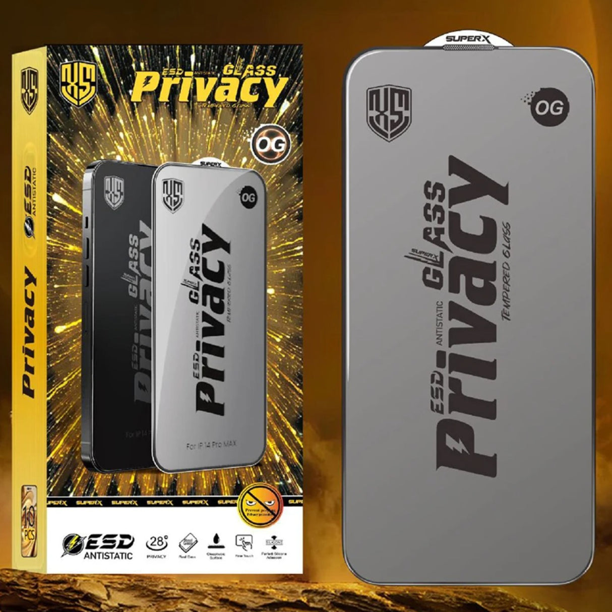 Folie de Protectie pentru Oppo A38, Flippy, Sticla Securizata ESD Antistatica, Super-X Privacy OG, Margini Negre, 0.30 mm, Transparent Inchis - vivimall.ro
