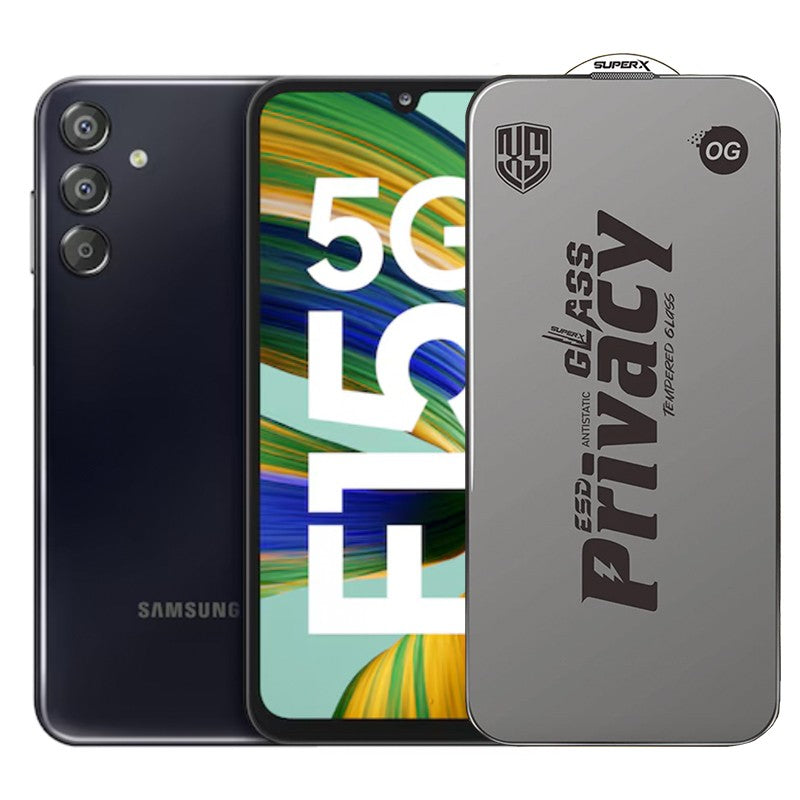 Folie de Protectie pentru Samsung Galaxy F15, Vivimall, Sticla Securizata ESD Antistatica, Super-X Privacy OG, Margini Negre, 0.30 mm, Transparent Inchis - vivimall.ro