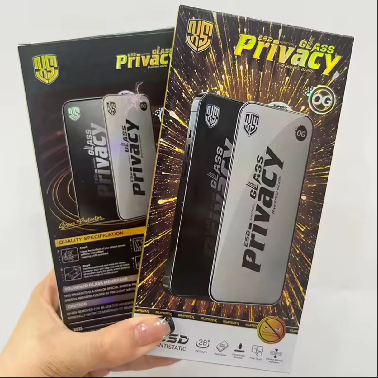 Folie de Protectie pentru Xiaomi Poco M6 Pro, Vivimall, Sticla Securizata ESD Antistatica, Super-X Privacy OG, Margini Negre, 0.30 mm, Transparent Inchis - vivimall.ro