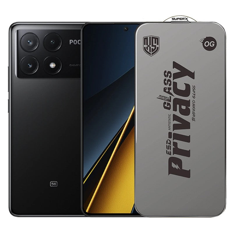 Folie de Protectie pentru Xiaomi Poco X6 Pro, Vivimall, Sticla Securizata ESD Antistatica, Super-X Privacy OG, Margini Negre, 0.30 mm, Transparent Inchis - vivimall.ro