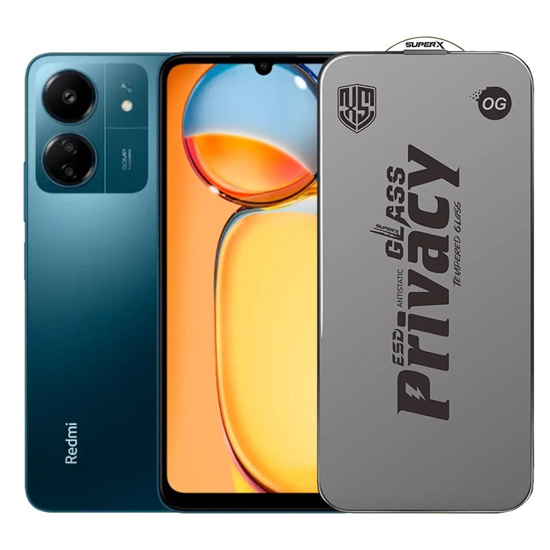 Folie sticlă securizată ESD antistatică Xiaomi Redmi 13C, 0.30 mm, margini negre, vedere frontală