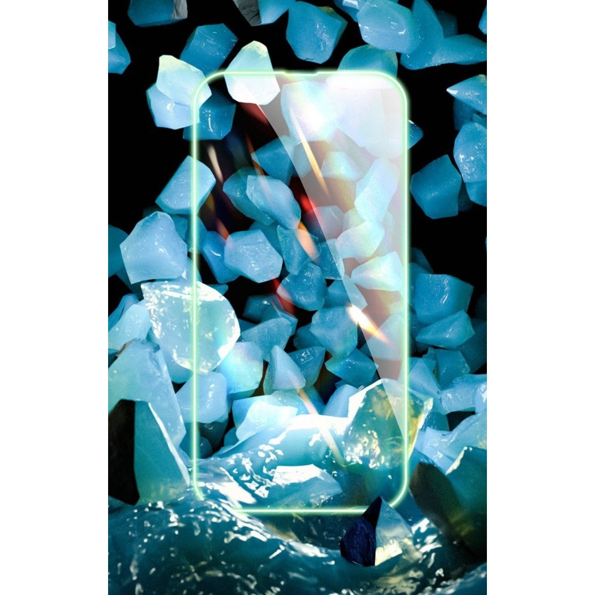 Folie de Sticla Securizata pentru Apple iPhone 15 Pro, Vivimall, Luminous, Margine Fosforescenta Neon din Silicon, Mat, Anti-Amprenta, Protectie Completa, 9H, Verde - vivimall.ro