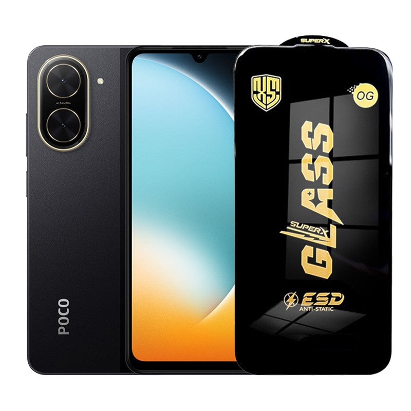 Folie sticlă securizată ESD pentru Xiaomi Poco C71, grosime 0.35 mm, margini negre, vedere frontală