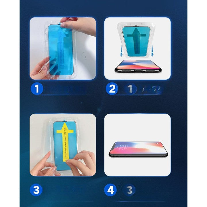 Folie sticla securizata cu sistem de montare usor si rapid Flippy pentru Apple iPhone 14 Pro, Transparent cu margini negre - vivimall.ro