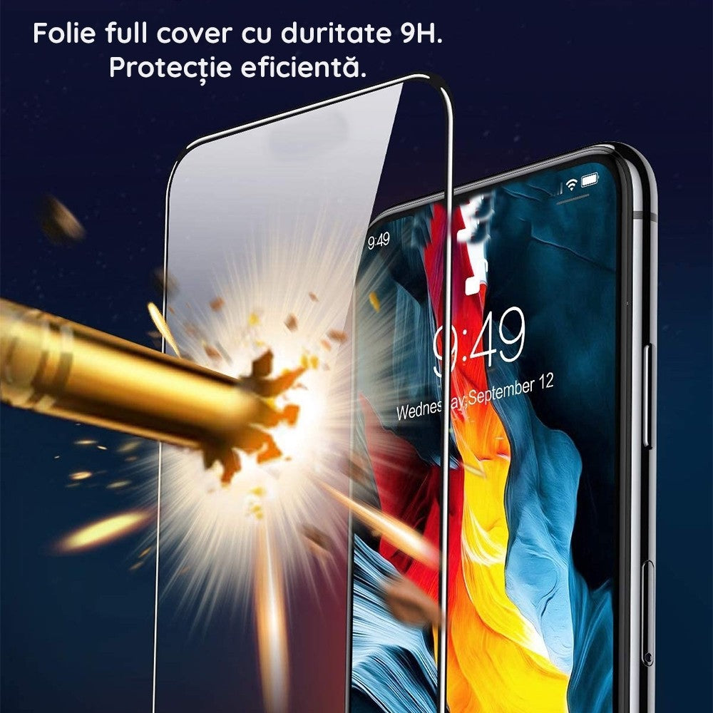 Folie Sticla Securizata Vivimall compatibil cu Moto E20 Full Glue Negru - vivimall.ro