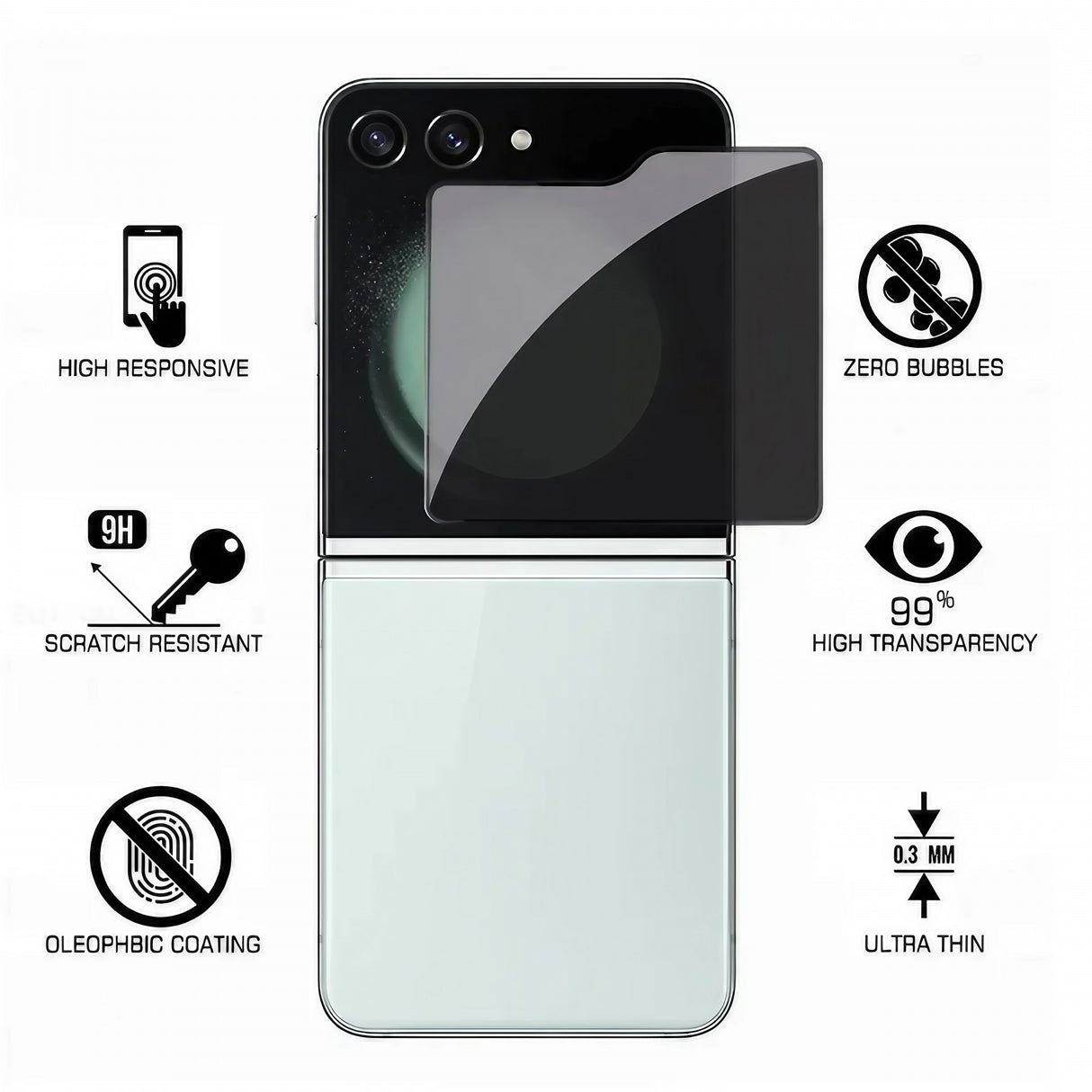 Folie Sticla Securizata, Vivimall, Pentru Samsung Galaxy Z Flip5, 2.5D, HD, Transparenta - vivimall.ro
