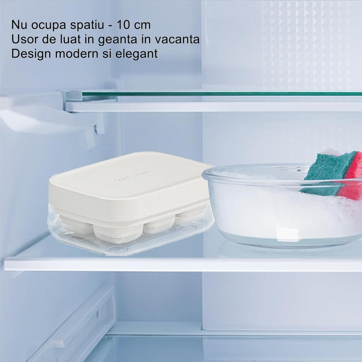 Forma pentru gheata cu presa Vivimall, din silicon alimentar, 6 cuburi, caserola pentru depozitare, usor de folosit si curatat, 10.5 x 7.5 x 4.1 cm, alb - vivimall.ro