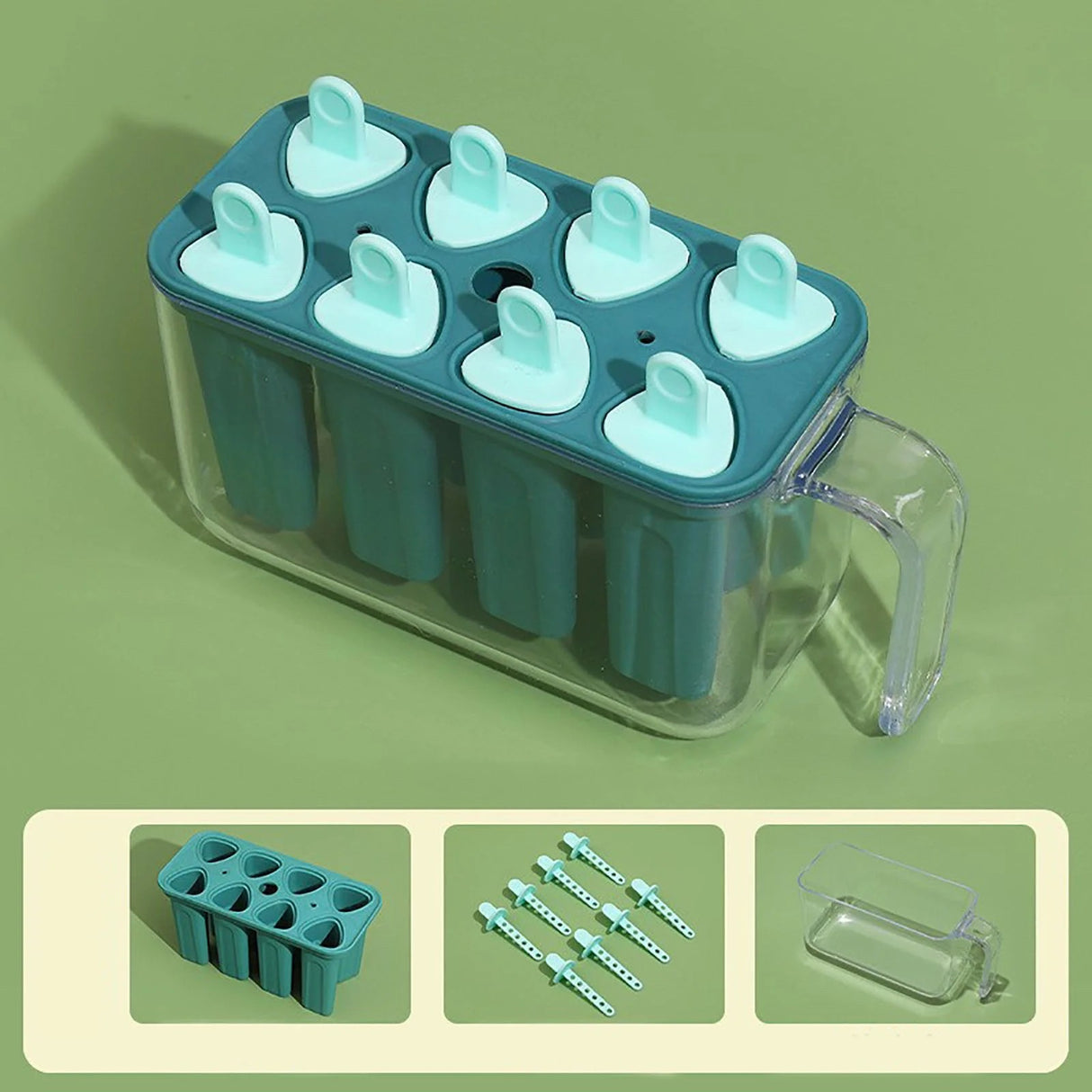 Forme de inghetata, Vivimall, 8 Forme din Silicon, Forma pentru Inghetata din si Sucuri Ghetate, 13 x 10 x 6.5 cm, Albastru - vivimall.ro