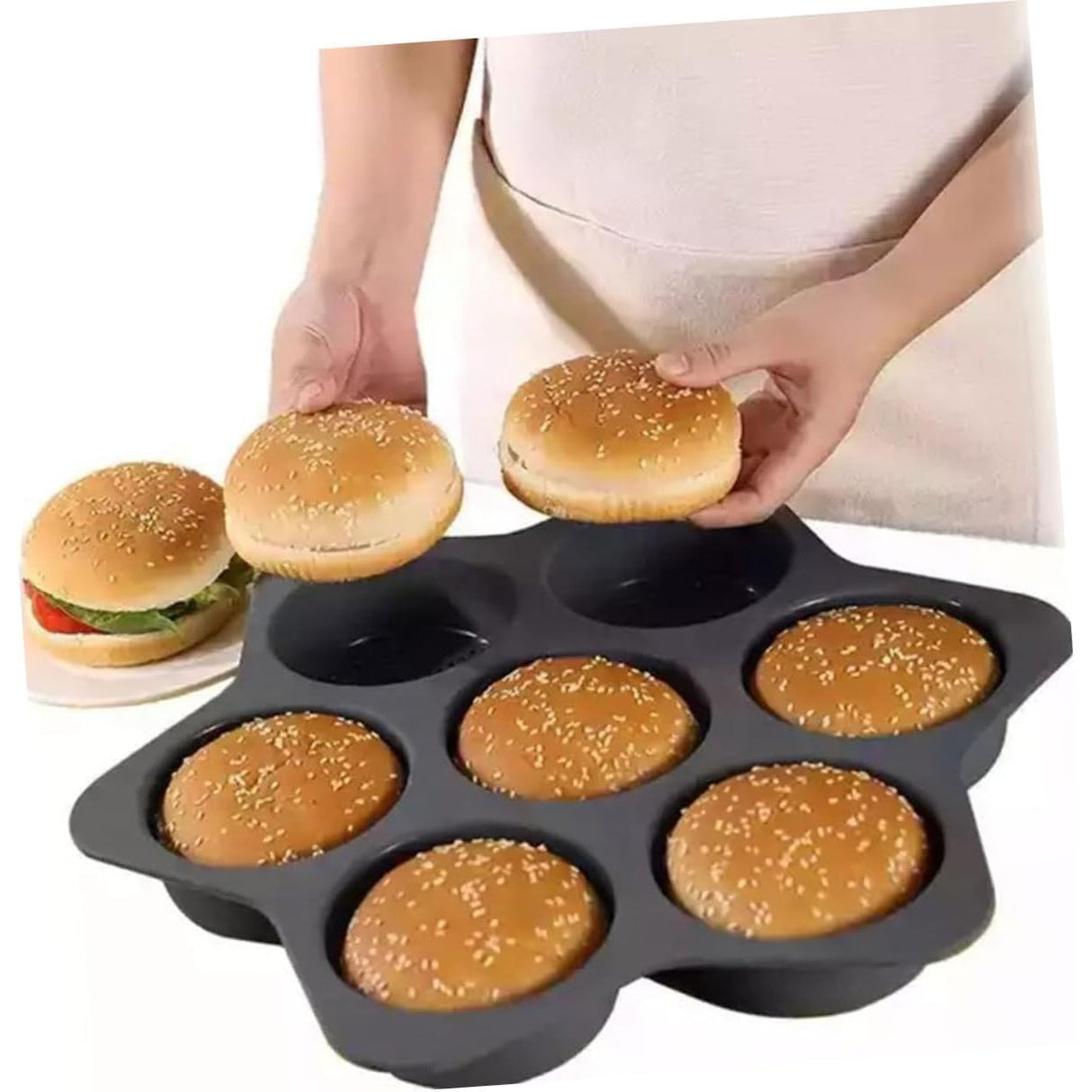 Forme de Silicon pentru Copt, Vivimall, 7 Forme Rotiunde, pentru Burgeri si Prajituri, 38.5 x 4 cm, Negru - vivimall.ro