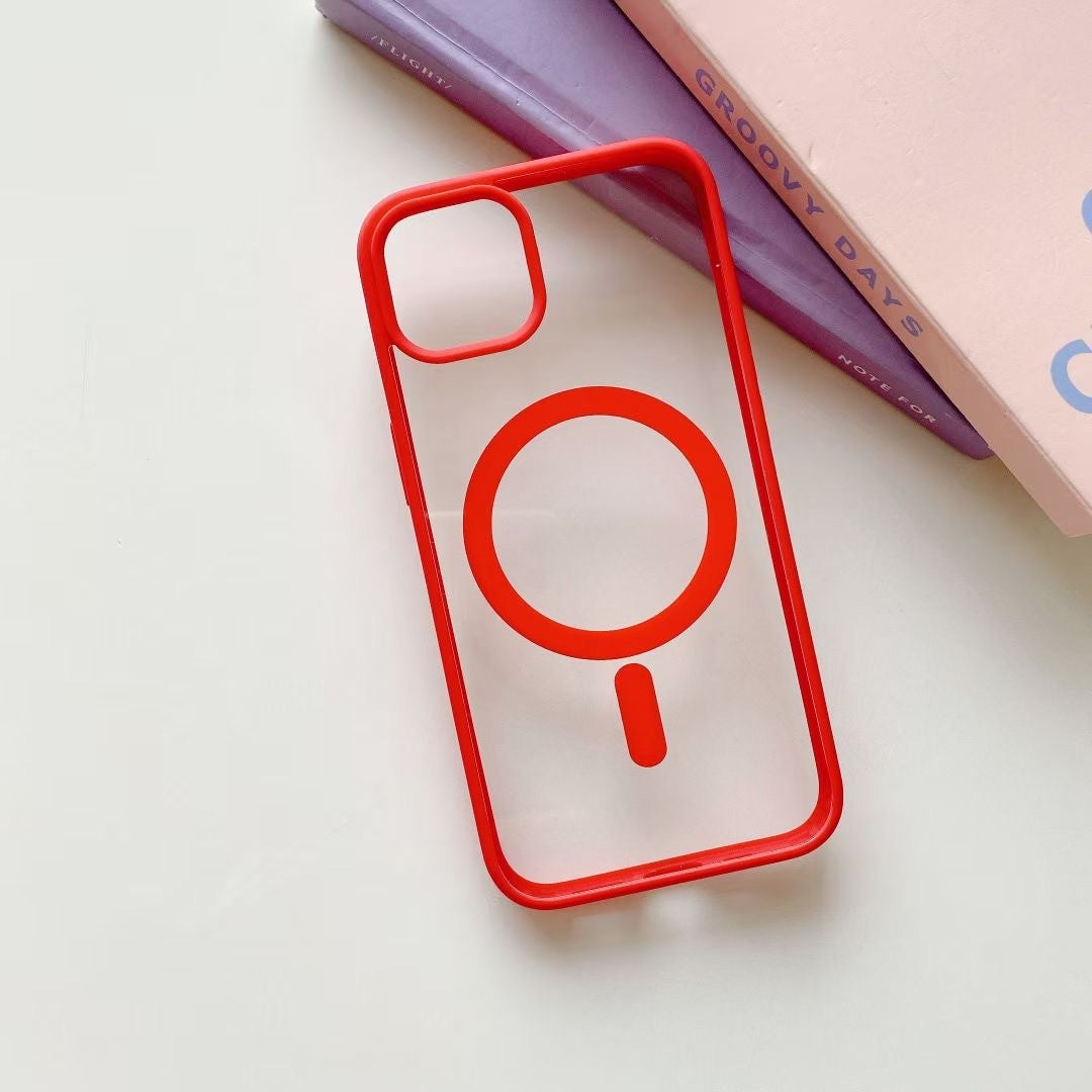 Husa MagSafe pentru Apple iPhone 14 Pro, Full Cover, Frosted Acrylic Color Big Hole, Magnetica, Incarcare Wireless, Flippy, Rosu - vivimall.ro