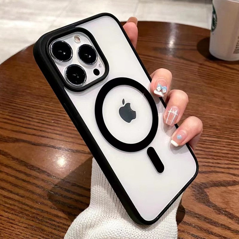Husa MagSafe pentru Apple iPhone 13, Full Cover, Frosted Acrylic Color Big Hole, Magnetica, Incarcare Wireless, Vivimall, Negru - vivimall.ro