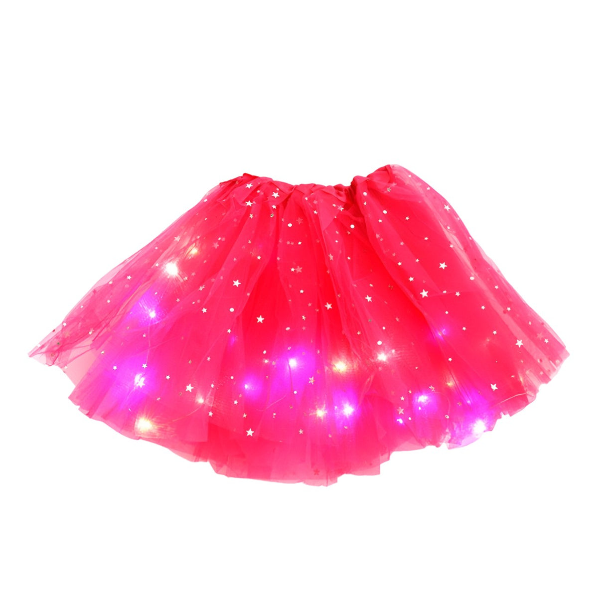 Fusta LED pentru Copii, Vivimall, Tutu de Balet pentru Fetite cu Luminite Multicolore Incorporate, Model Stelute, 30 cm Lungime, Rosu - vivimall.ro