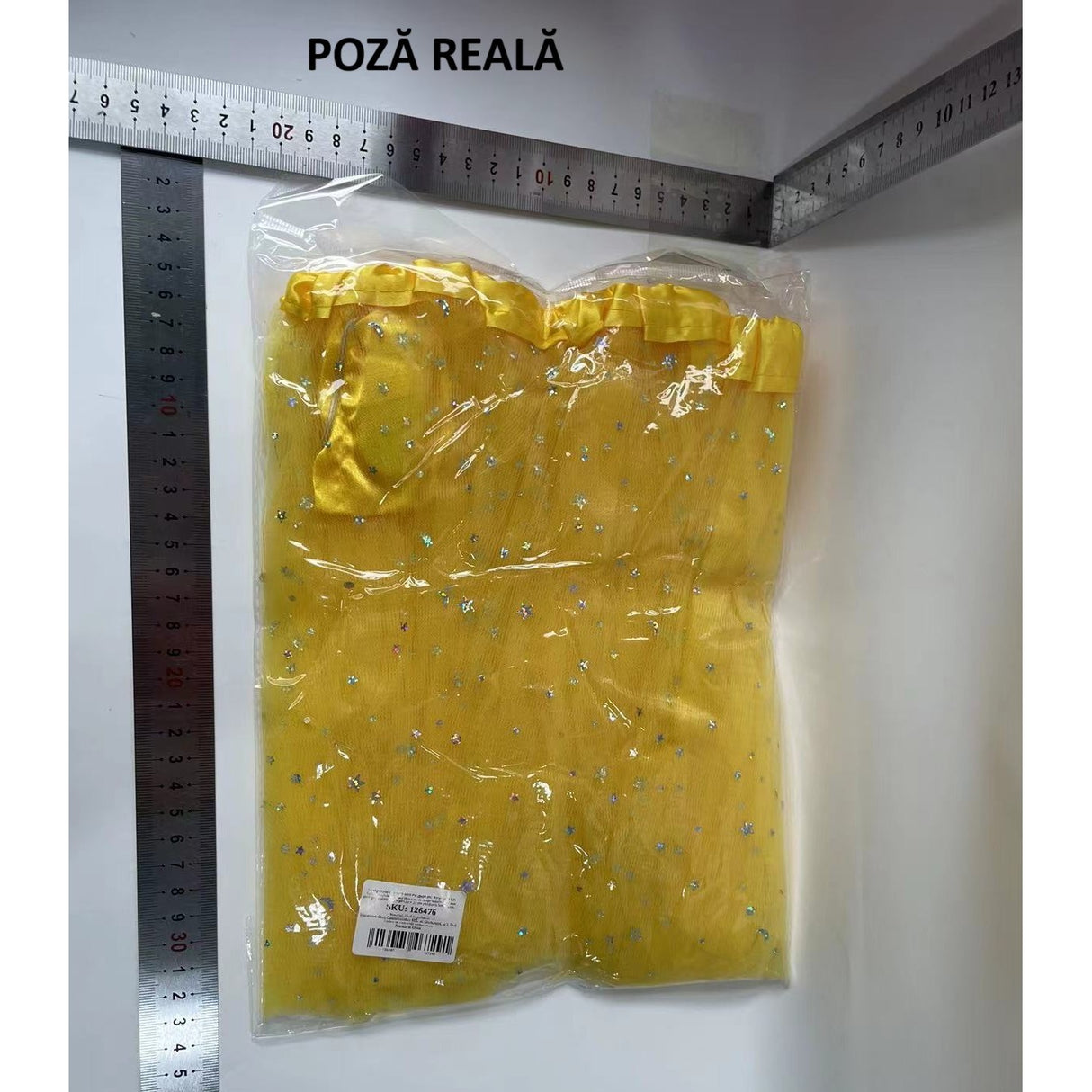 Fusta LED pentru Copii, Vivimall, Tutu de Balet pentru Fetite cu Luminite Multicolore Incorporate, Model Stelute, 30 cm Lungime, Galben - vivimall.ro