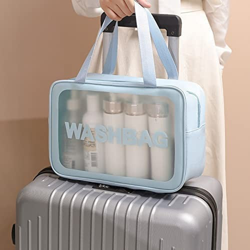 Geanta Cosmetice de Voiaj, Vivimall, Impermeabila, Translucida Mata, 26 x 15 x 10 cm, Albastru - vivimall.ro