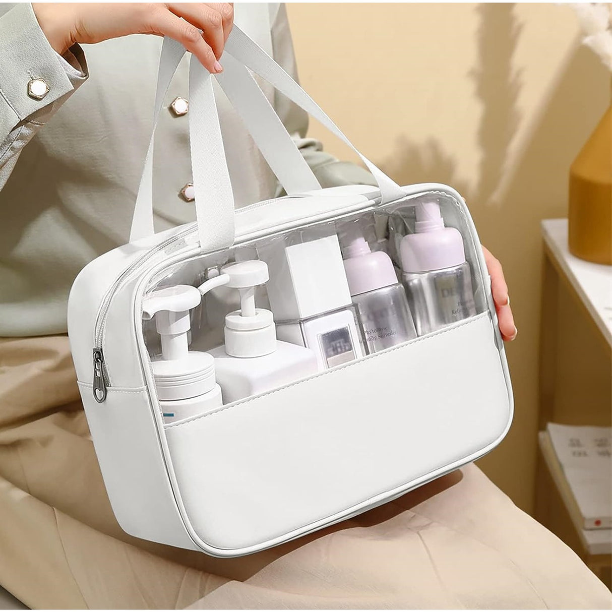 Geantă Cosmetice, Pentru Voiaj Sau Organizare, Material PVC Textil, Impermeabilă, Portabilă, 30 x 21 x 12 cm - vivimall.ro