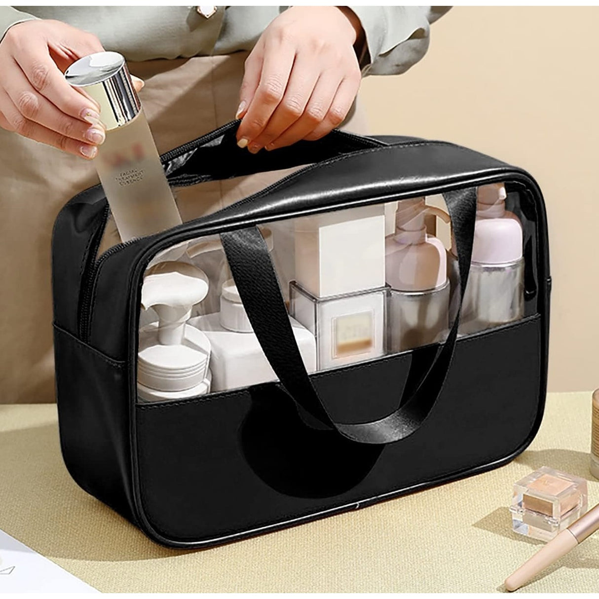 Geantă Cosmetice, Pentru Voiaj Sau Organizare, Material PVC Textil, Impermeabilă, Portabilă, 30 x 21 x 12 cm - vivimall.ro